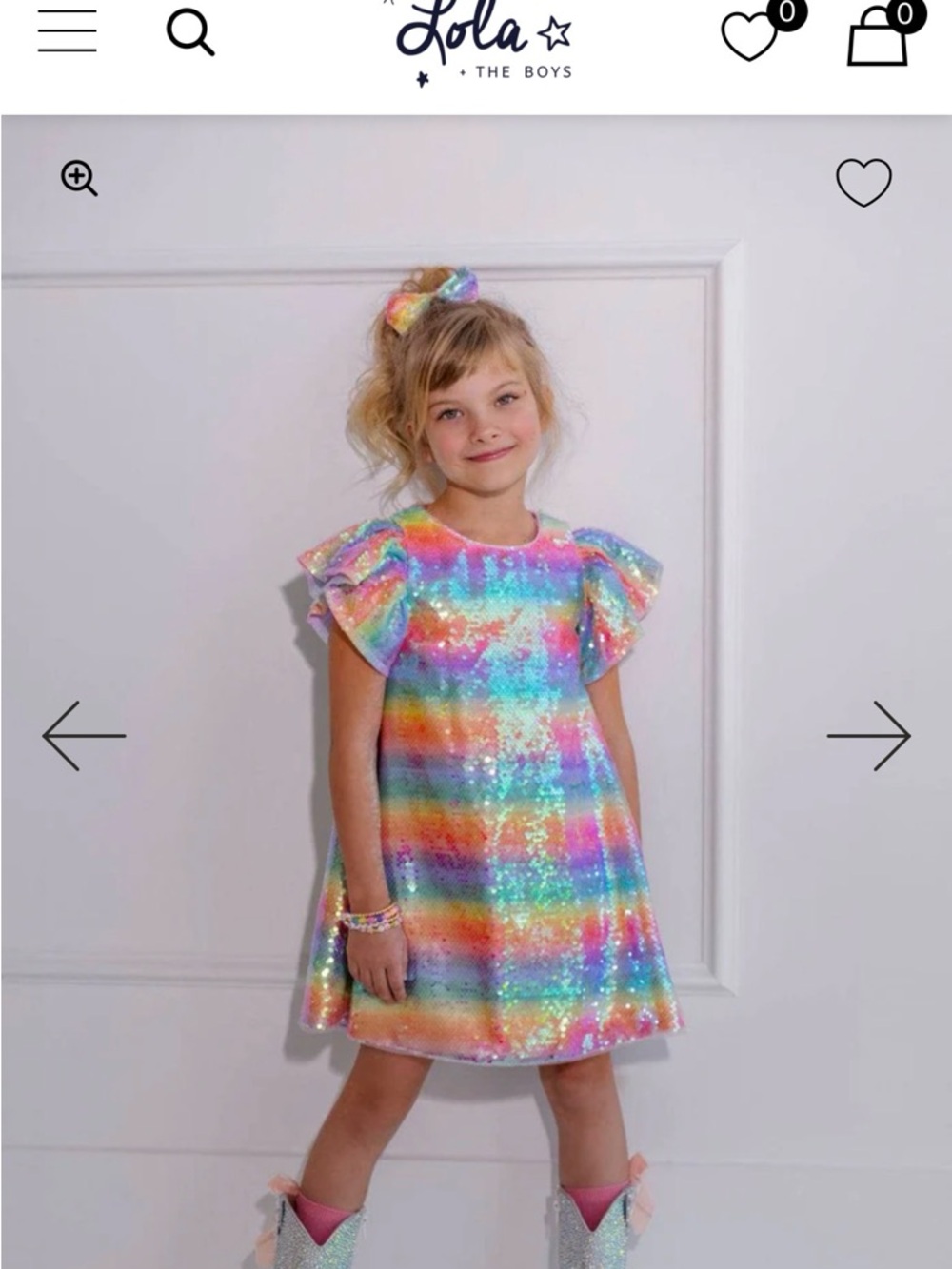 Lola and the Boys Rainbow Sequin Flutter Sleeve Dress - Size 8